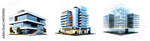 Futuristic city mall. Architectural high rise shopping center or office building, big building on transparent background. 3d rendering Public building.