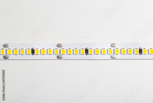 Superbright diode tape on a white background, lighting. Macro