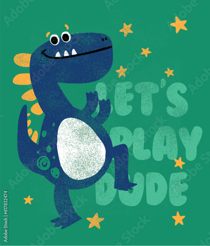 print design as vector for baby fashion with cute dinosaur drawing