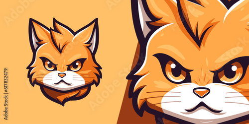 Cute Orange Cat Head Logo: Dynamic Mascot for Sport and E-Sport Teams - Vector Illustration Graphic