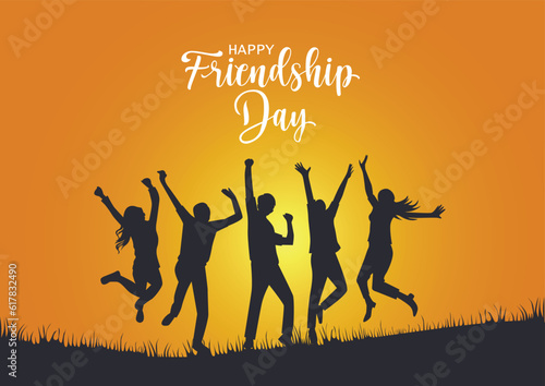 Happy father's day with dad and children walking back view. vector illustration designHappy international friendship day greeting card, back view of friends group. abstract vector illustration design