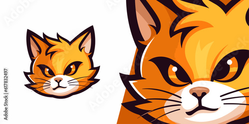 Dynamic Cat Head Logo: Cute Orange Mascot for Sport and E-Sport Teams - Vector Illustration