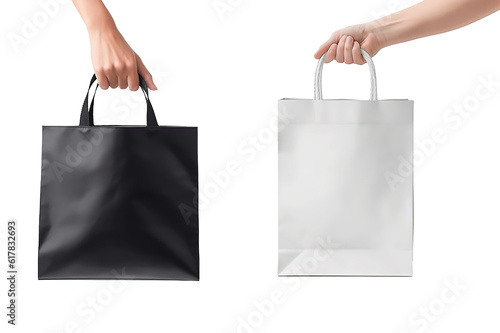 hand holding shopping bag, with space to your text or image isolated on transparent background
