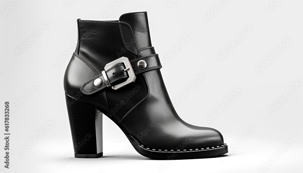 Modern elegance: Shiny black leather high heels, a fashionable pair generated by AI Modern elegance: Shiny black leather high heels, a fashionable pair generated by AI