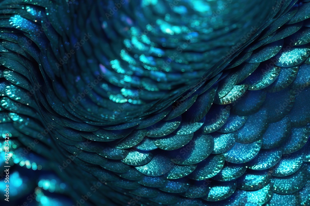 Obraz premium Blue glittery sequin background, generative ai