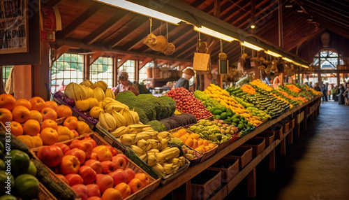 Fresh organic fruits and vegetables for healthy eating at market vendor generated by AI