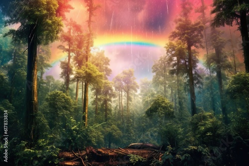 rainbow above a dense forest, generative ai