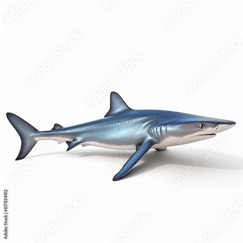 Blue shark close-up isolated on white background, dangerous predatory fish, generative ai