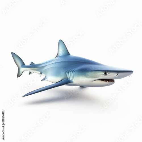 Blue shark close-up isolated on white background  dangerous predatory fish  generative ai