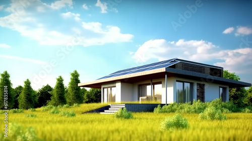 Eco friendly house with copy space and green environmental background. Generative AI