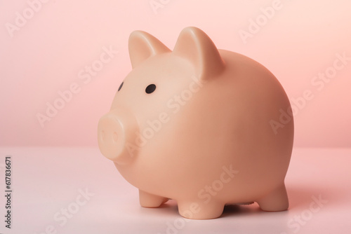 Pig piggy bank on the table close-up.