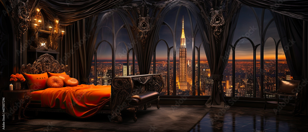 Luxury penthouse gothic hotel room with stylish, chic, and classic ...
