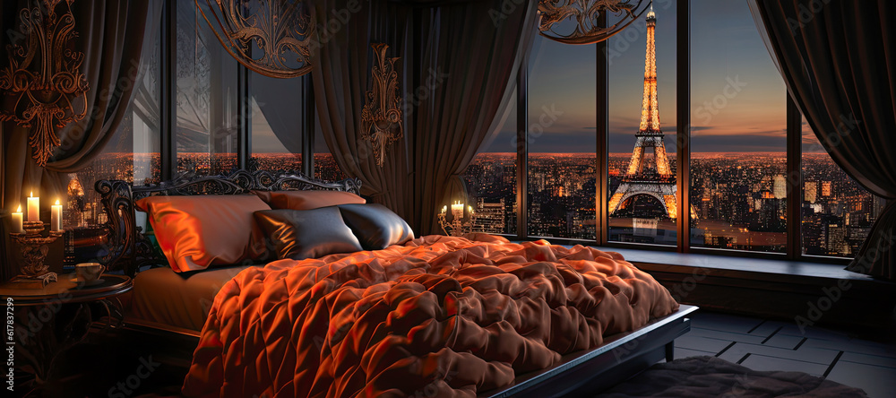View of Luxury penthouse hotel room with stylish, chic, and modern interior ...