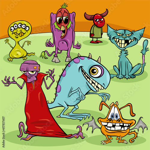 Tablou pe pânză cartoon funny monsters fantasy characters group