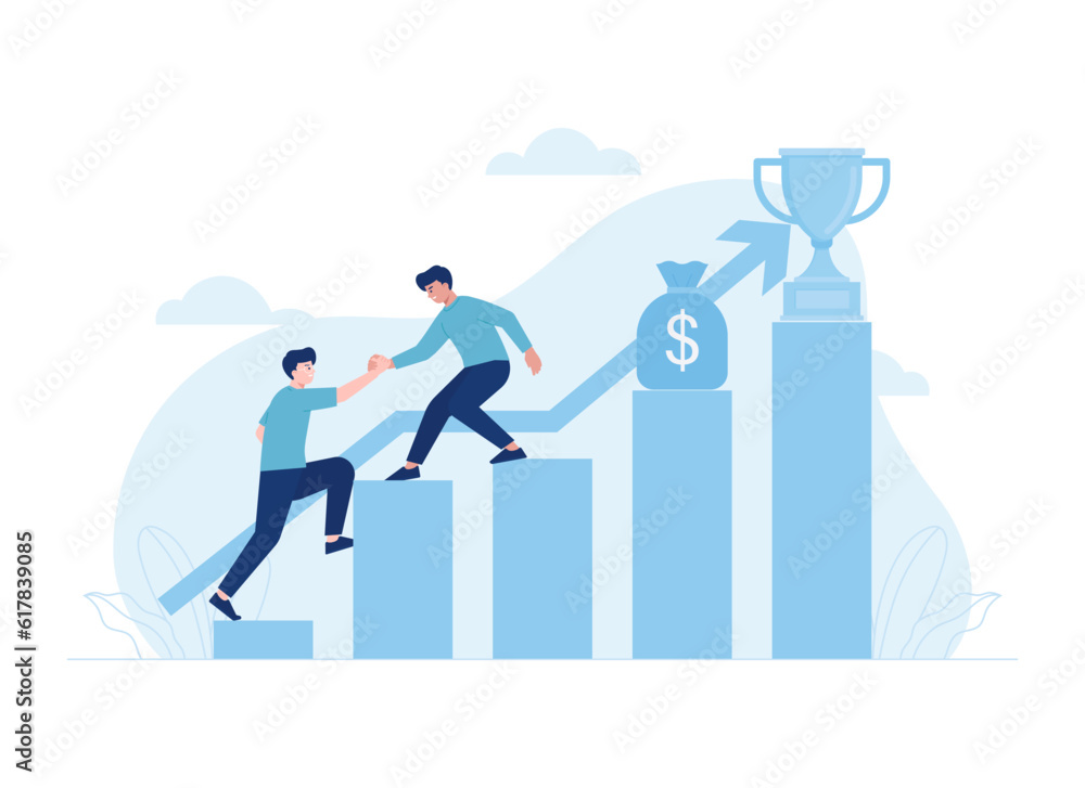 Teamwork with partners for career goals concept trending flat illustration Teamwork with partners for career goals concept trending flat illustration