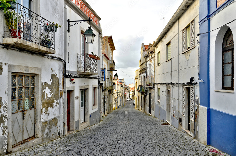 Old street in the town of Palmela, Portugal
