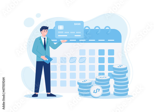 Installment payment date by credit card concept trending flat illustration