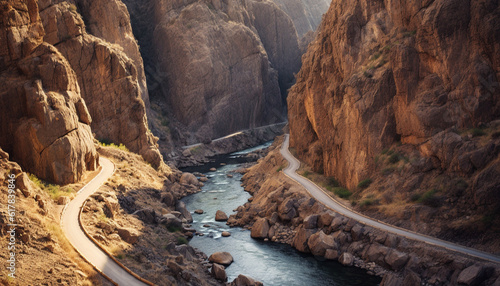 Adventure seekers hike extreme terrain to witness beauty in nature generated by AI photo