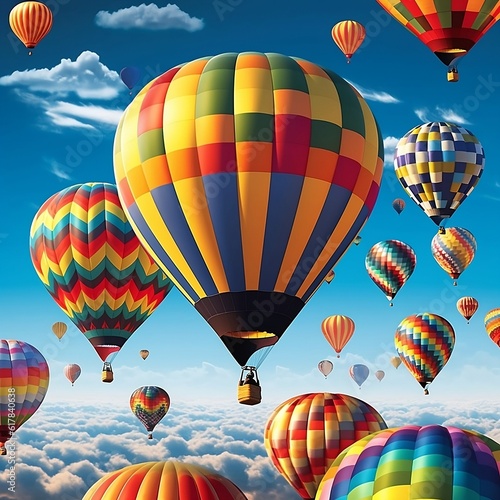 Many Hot Air Balloons, Rainbow, Bright Colours, Hot Air Balloon, AI generated image, AI Art, AI