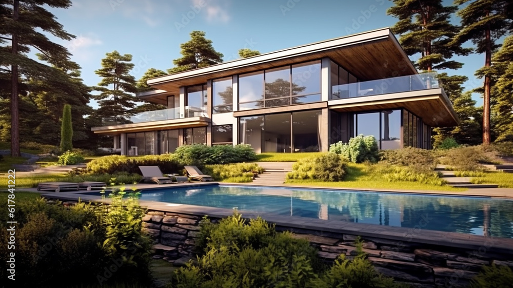 huge luxury modern house for large family for country life. Generative AI huge luxury modern house for large family for country life. Generative AI