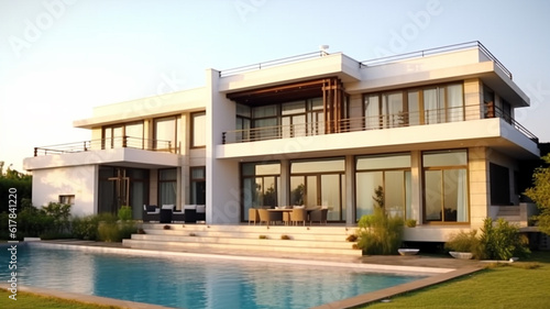 huge luxury modern house for large family for country life. Generative AI © Aghavni