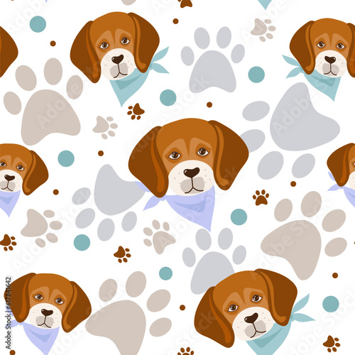 Beagle  pet dog cartoon vector illustration seamless pattern texture background wallpaper.