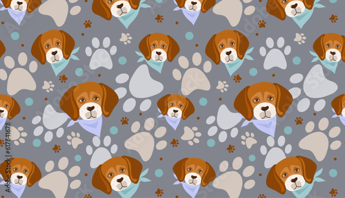 Beagle  pet dog cartoon vector illustration seamless pattern texture background wallpaper.