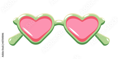 Sunglasses with pink lenses and green frames. Vector illustration.