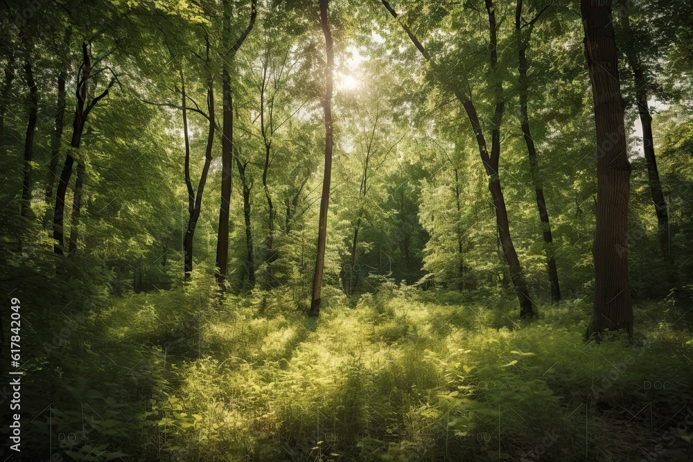 Green Forest Landscape with Sunlight, Background Wallpaper Green Forest Landscape with Sunlight, Background Wallpaper