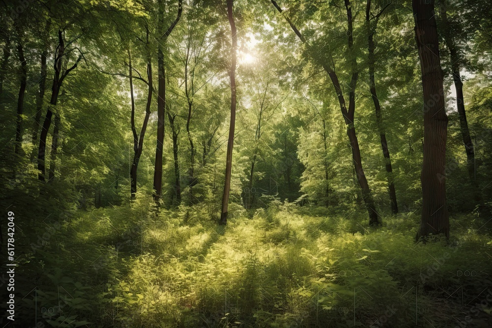 Green Forest Landscape with Sunlight, Background Wallpaper