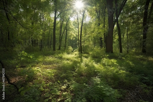 Green Forest Landscape with Sunlight  Background Wallpaper