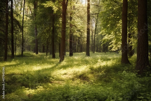 Green Forest Landscape with Sunlight, Background Wallpaper