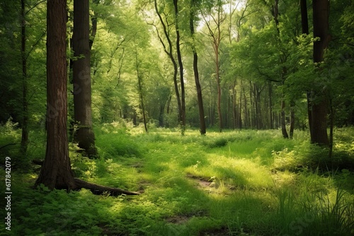 Green Forest Landscape with Sunlight  Background Wallpaper
