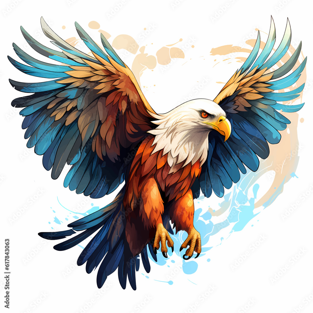 Fototapeta premium Vector illustration of an eagle with it's wings wide spread preparing to catch prey