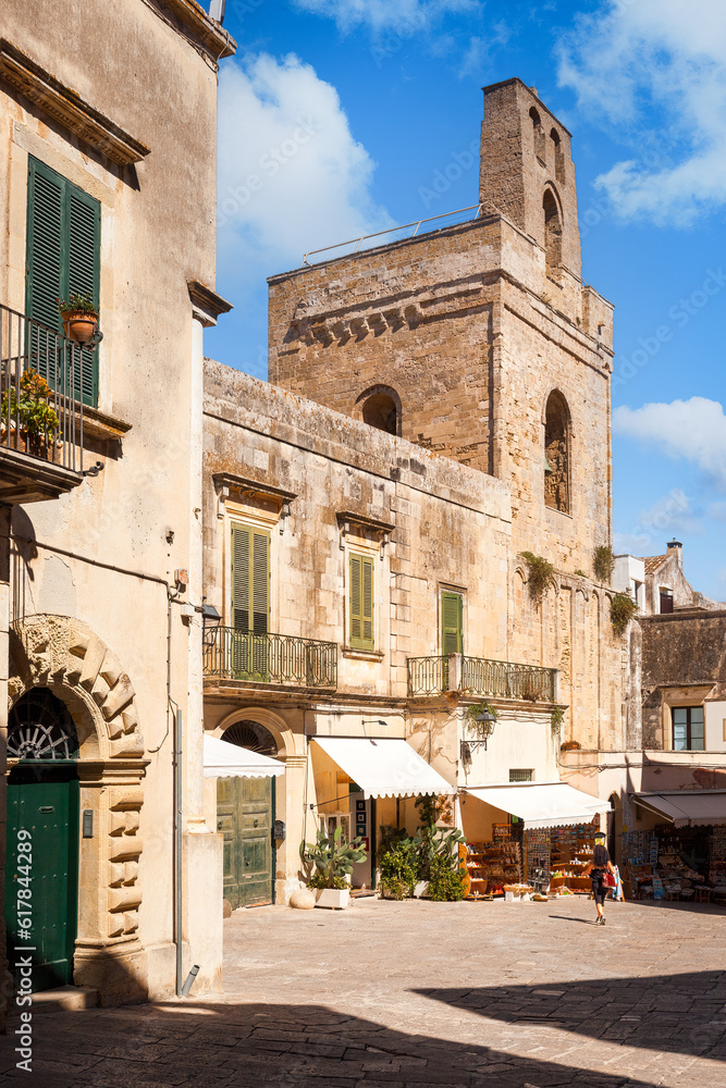 View of a little square in the historic center of Otranto, Lecce, Italy