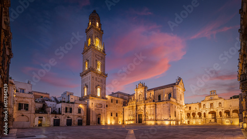 Duomo Square with the Cathedral of St. Mary Assumption (Santa Maria Assunta), the Bell Tower and the Archbishop's Palace, Lecce, Italy photo