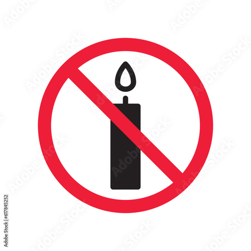 Forbidden candle icon. No candle vector sign. Prohibited Warning restriction label danger candle icon.  Caution or attention concept. No fire restriction icon. Candle flat symbol pictogram