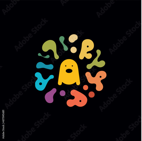 Logo1646Playful virus isolated icon. Colorful and childlike bacteria sign. Abstract logo Template for education and entertainment. Vector illustration.