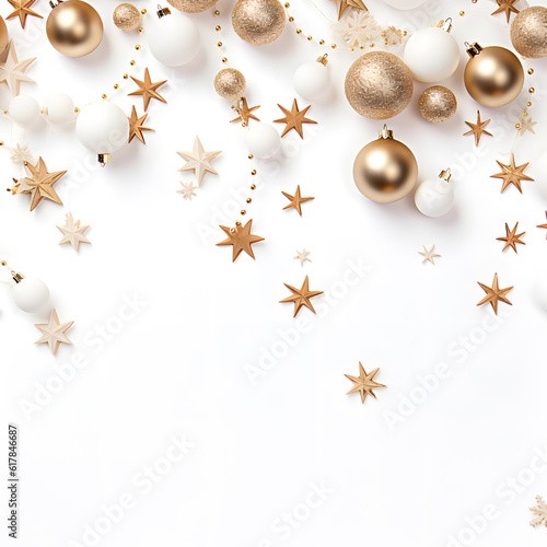Festive, celebration backdrop with white, gold and blink ball and star in white, pastel, gold and rose pink colour, New Year, Party
