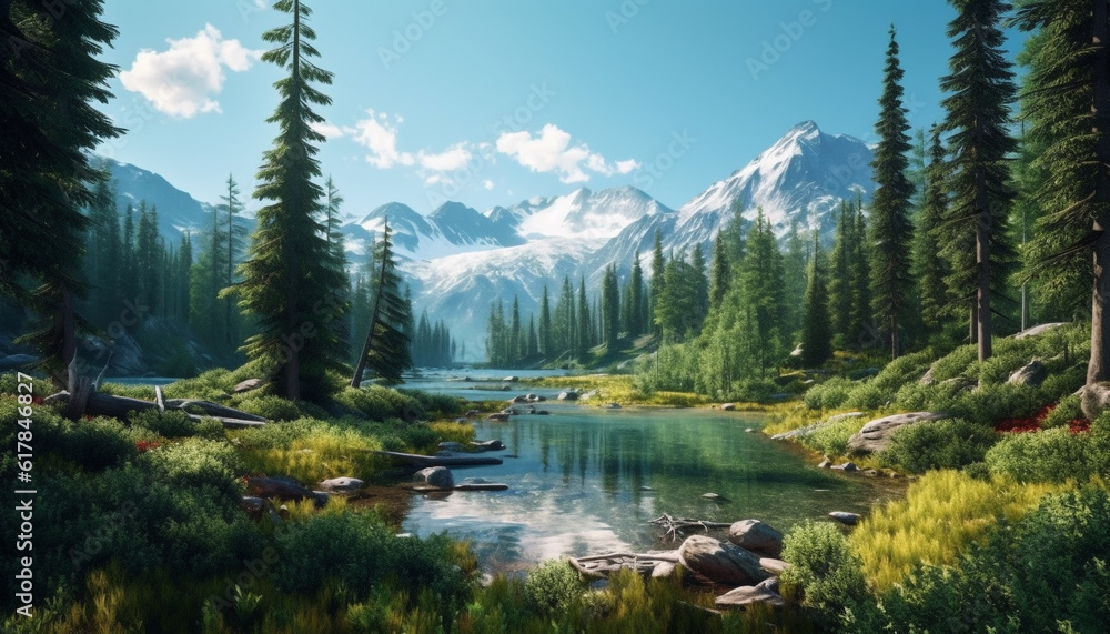 Tranquil scene of majestic mountain range reflects natural beauty outdoors generated by AI