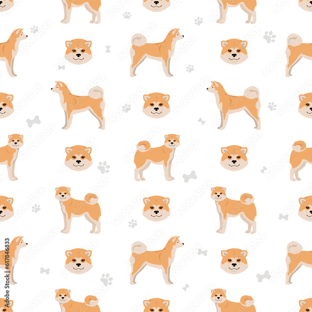 Akita Inu all colours seamless pattern. Different coat colors set Akita Inu all colours seamless pattern. Different coat colors set