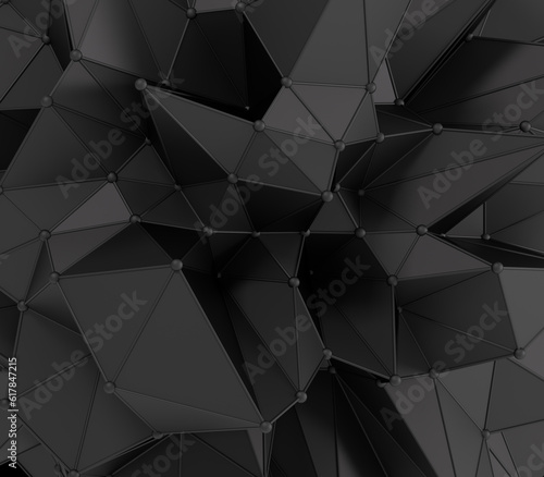 Abstract 3d dark geometrical background. Geometric black low poly shape and 3d lines.