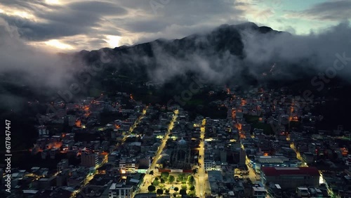 Beautiful aerial view of the peruvian andes little city at night. City of Cutervo, Cajamarca, Peru.