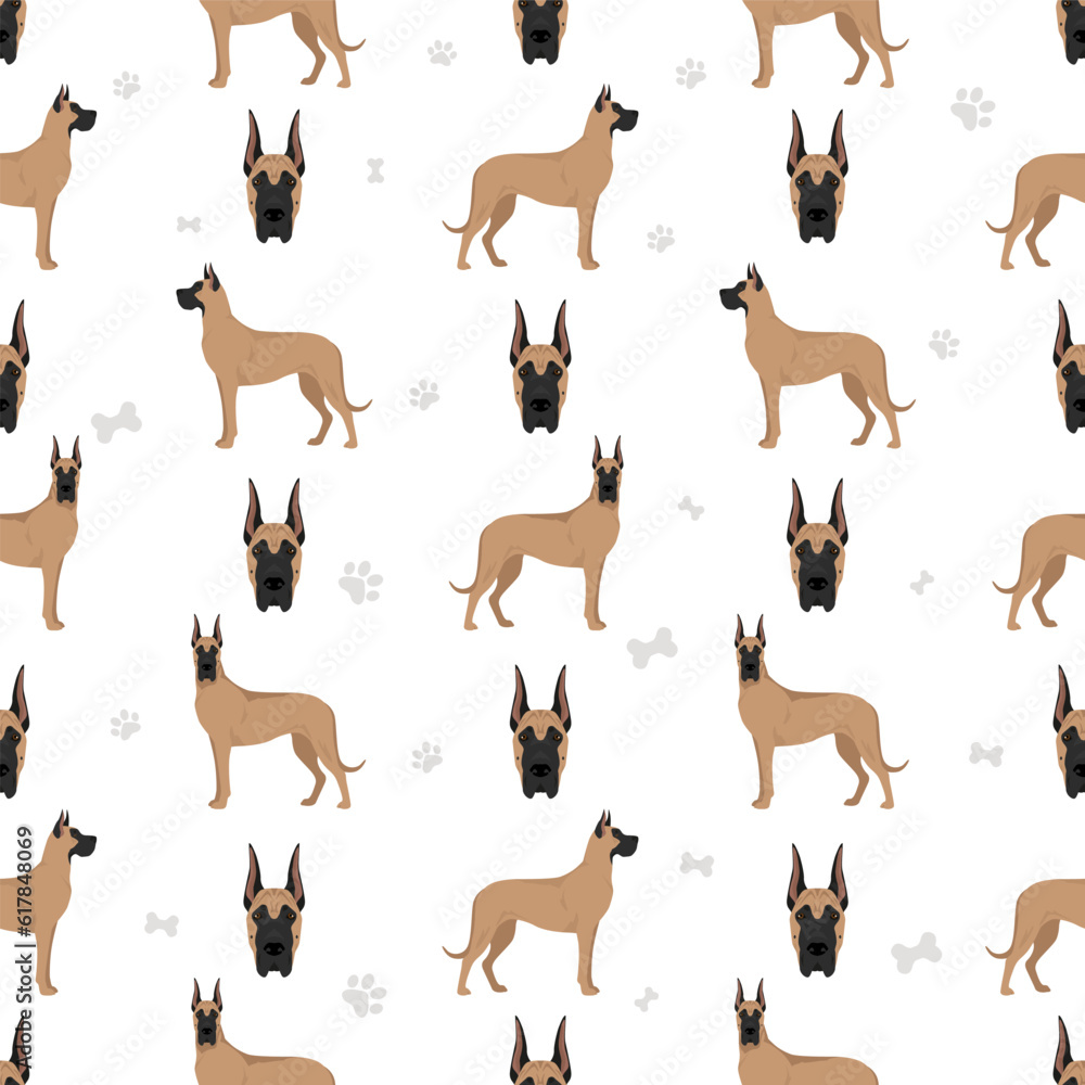 Great dane seamless pattern. Different variaties of coat color dog set Great dane seamless pattern. Different variaties of coat color dog set