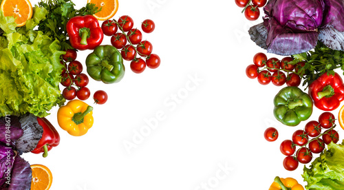 Fresh organic colorful vegetables on isolated background farming and healthy food copy space flat lay presentation frame
