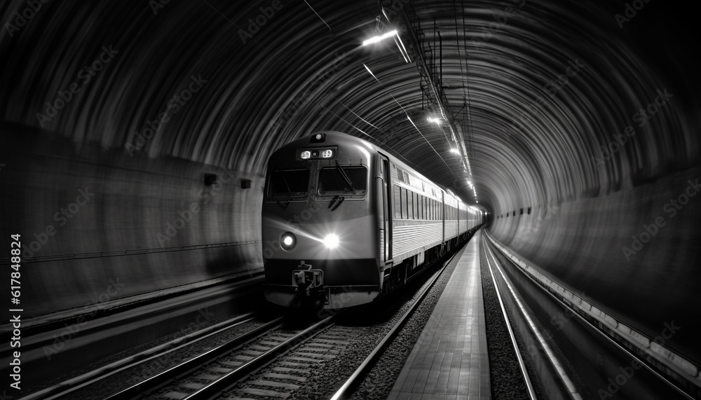Blurred motion on subway train, vanishing point of underground transportation generated by AI Blurred motion on subway train, vanishing point of underground transportation generated by AI
