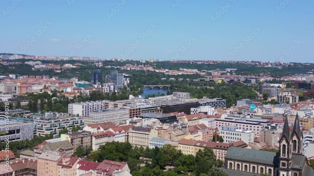 Buildings prague downtown city czech republic. Lovely aerial view flight drone Buildings prague downtown city czech republic. Lovely aerial view flight drone