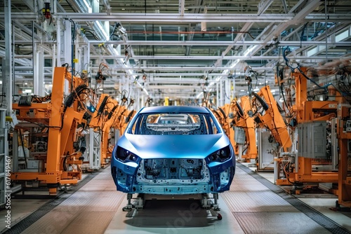 A cutting-edge robot factory is transforming the auto manufacturing process, integrating technology and innovation to produce top-notch vehicles for the market.. AI-generated