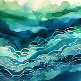 Bright Abstract colorful watercolor drawing sea ocean by brush on a paper image background