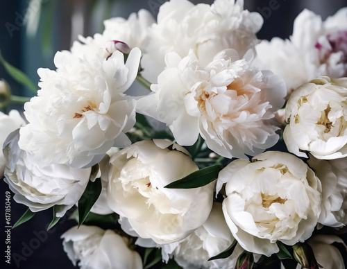 Captivating Floral Delight  Close-Up of a Lavish White Peony Bouquet. The Epitome of Elegance and Romance. AI generative